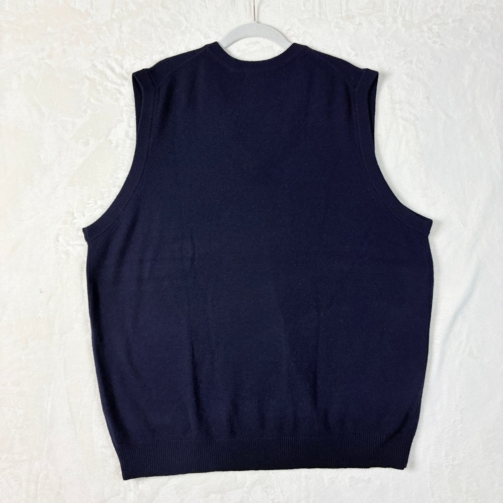 LL Bean Sweater Vest Mens XXL Navy Blue 100% Lambswool V-Neck 264791 - Picture 6 of 8